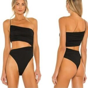 Superdown Veronica Black One Shoulder Cut Out Bodysuit